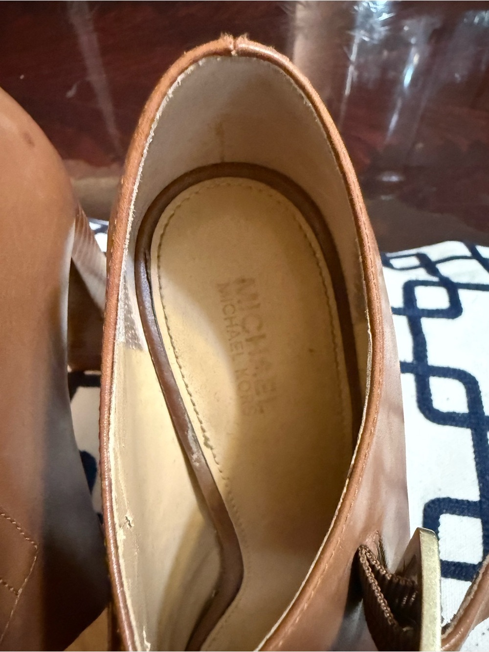 Michael Kors Classic Tan Leather Peep-Toe Platform Heels - Picture 6 of 10
